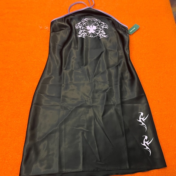 Local Heroes black and purple satin stripe party mini slip dress NWT - Picture 3 of 16